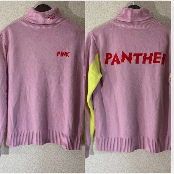 Pink Panther Sweaters - Pink Panther Turtleneck Sweater Top Pink Yellow